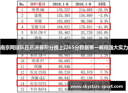 南京网球队在总决赛积分榜上以65分稳居第一展现强大实力